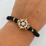 Pulsera Negra Herraje Timon 3.9gr / Circones Blancos Negros Azules Neoprenos Dos Oro Amarillo Blanco 18K &