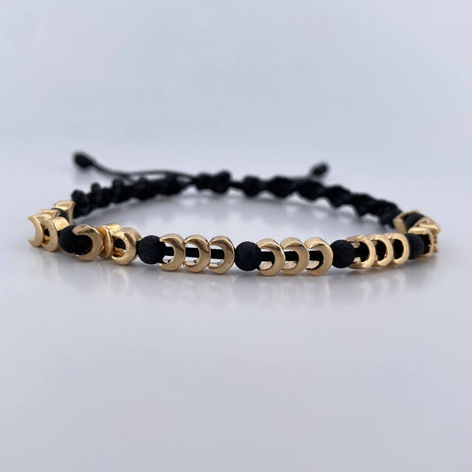 Pulsera Negra Herrajes Lunas 6.7gr / Neoprenos Oro Amarillo 18K &