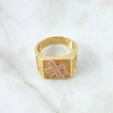 Anillo Cruz Pez 11.4gr / T10 1/4  "Filipenses 4:13" Circones Blancos Tres Oros*