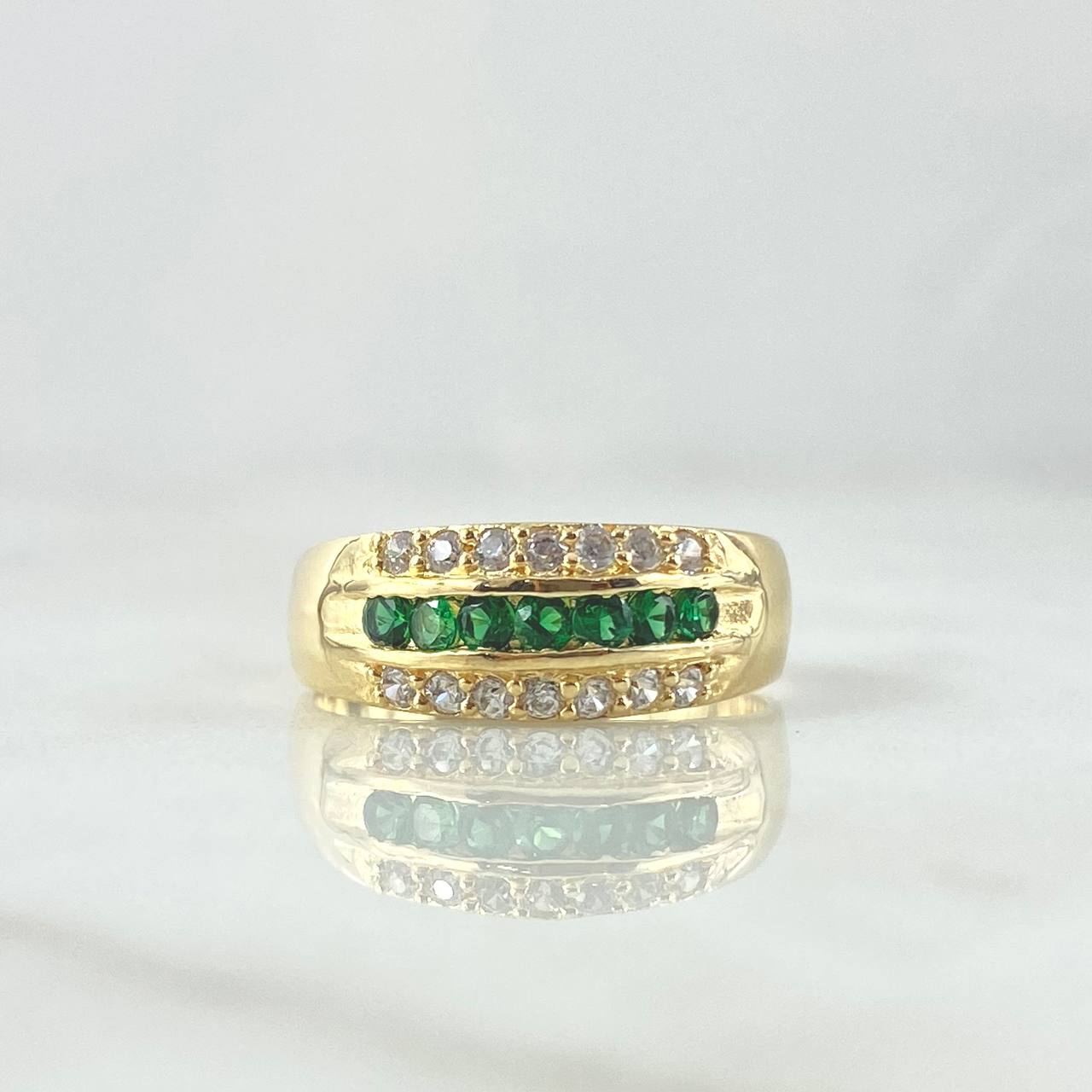 Anillo Tres Lineas 2.95gr / T6 / Circones Blancos Verdes Oro Amarillo *