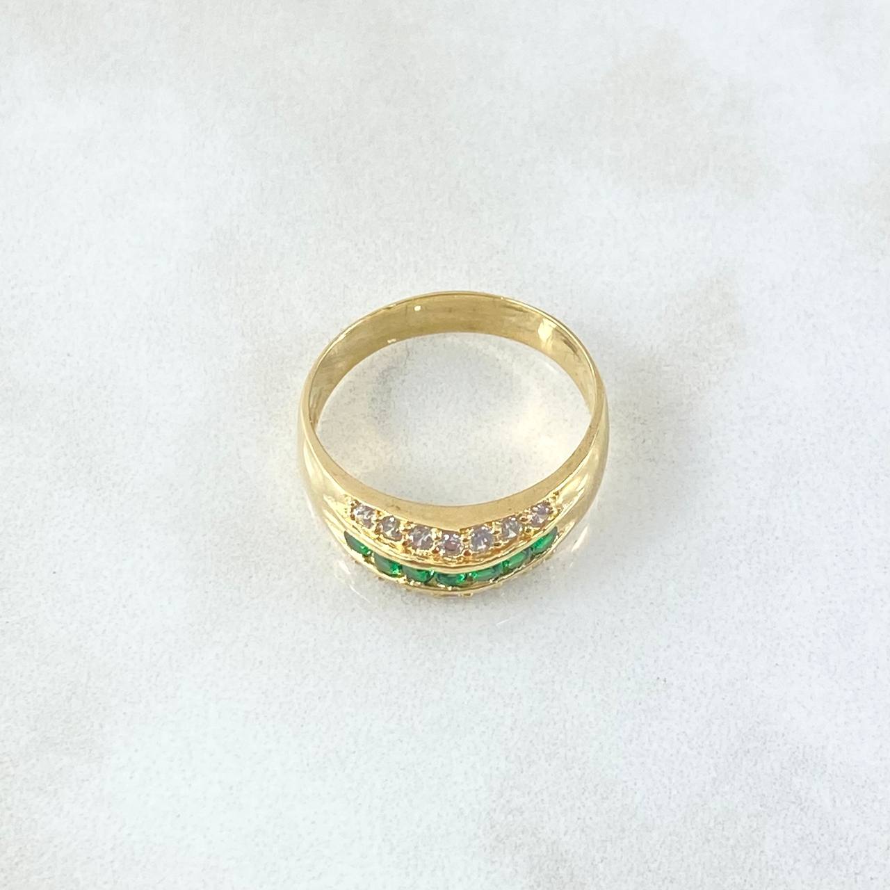 Anillo Tres Lineas 2.95gr / T6 / Circones Blancos Verdes Oro Amarillo *