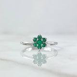 Anillo Solitario Flor Driada 2.6gr T7 1/4 Anillo Esmeraldas 23pts Oro Blanco (Joya Oferta)*