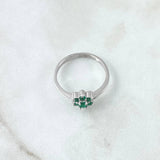 Anillo Solitario Flor Driada 2.45gr T7 1/4 Anillo Esmeraldas 23pts Oro Blanco (Joya)*