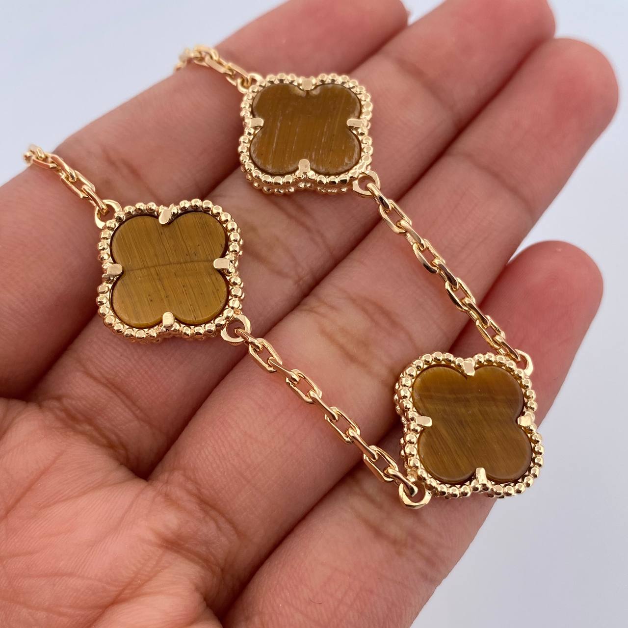 Pulso Aro Seguido Trebol 14.45gr / 21.7cm / 1.9mm Ojo De Tigre Oro Amarillo Nac.Esp. 18K &