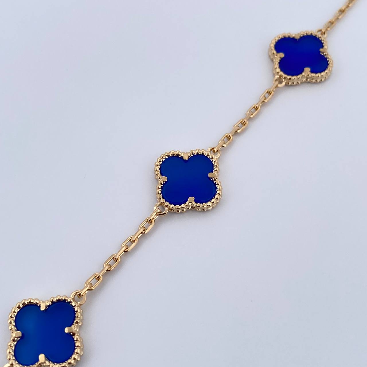 Pulso Aro Seguido Trebol 14gr / 21.6cm / 1.9mm Lapislazuli Oro Amarillo Nac.Esp. 18K &