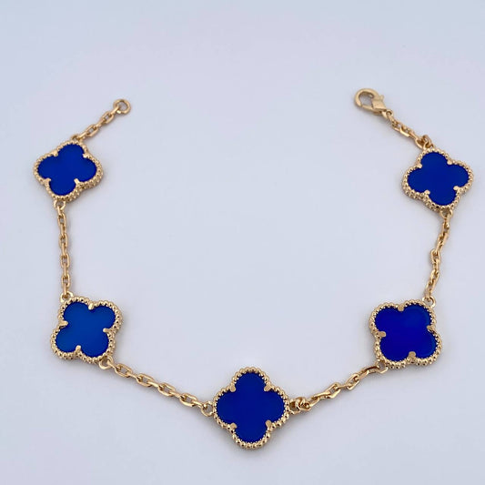 Pulso Aro Seguido Trebol 14gr / 21.6cm / 1.9mm Lapislazuli Oro Amarillo Nac.Esp. 18K &