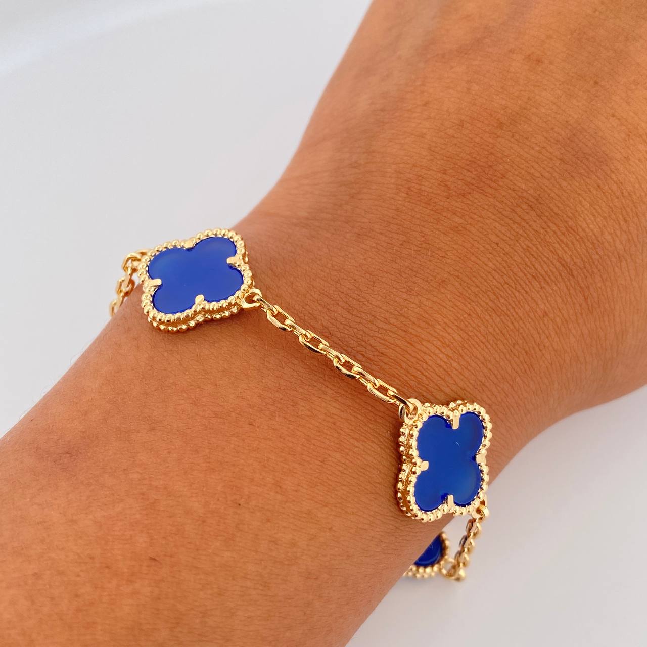 Pulso Aro Seguido Trebol 14gr / 21.6cm / 1.9mm Lapislazuli Oro Amarillo Nac.Esp. 18K &