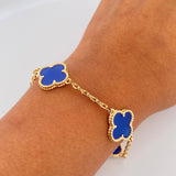 Pulso Aro Seguido Trebol 14gr / 21.6cm / 1.9mm Lapislazuli Oro Amarillo Nac.Esp. 18K &