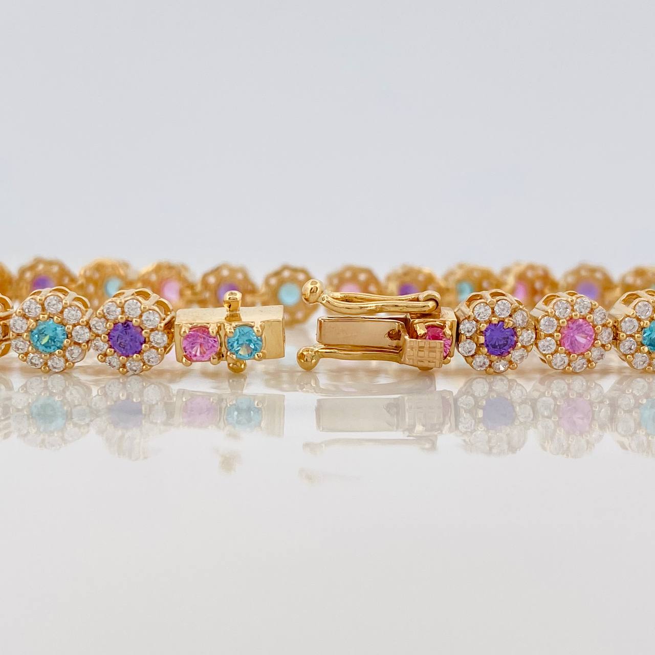 Pulso Tennis Flor 16.35g / 16cm / 5.9mm Oro Amarillo 18K