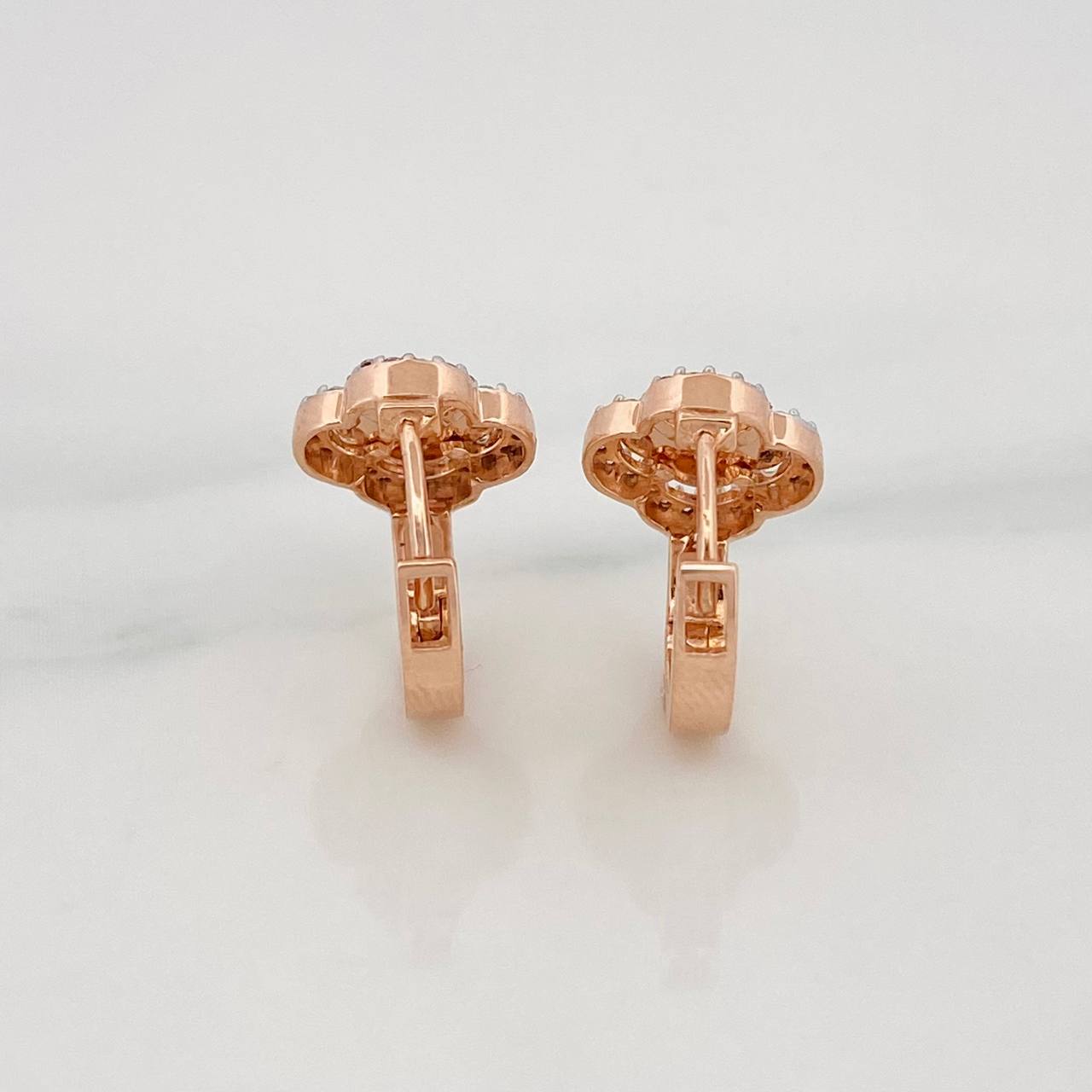 Candongas Trebol 2.65g / 1.3cm Dos Oros Blanco Rosa 18K