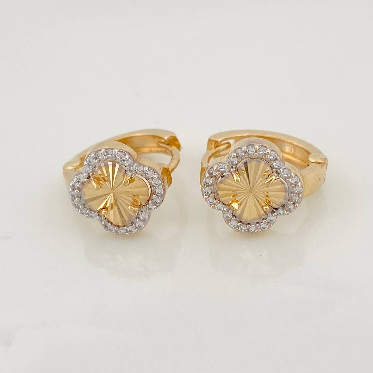 Candongas Trebol 2.75g / 1.3cm Dos Oros Amarillo Blanco 18K