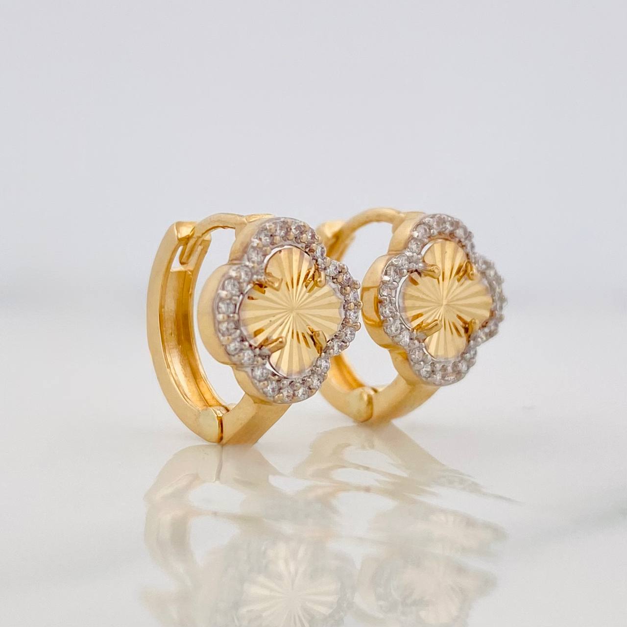 Candongas Trebol 2.75g / 1.3cm Dos Oros Amarillo Blanco 18K