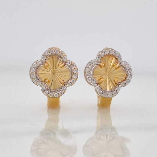 Candongas Trebol 2.65g / 1.3cm Dos Oros Amarillo Blanco 18K