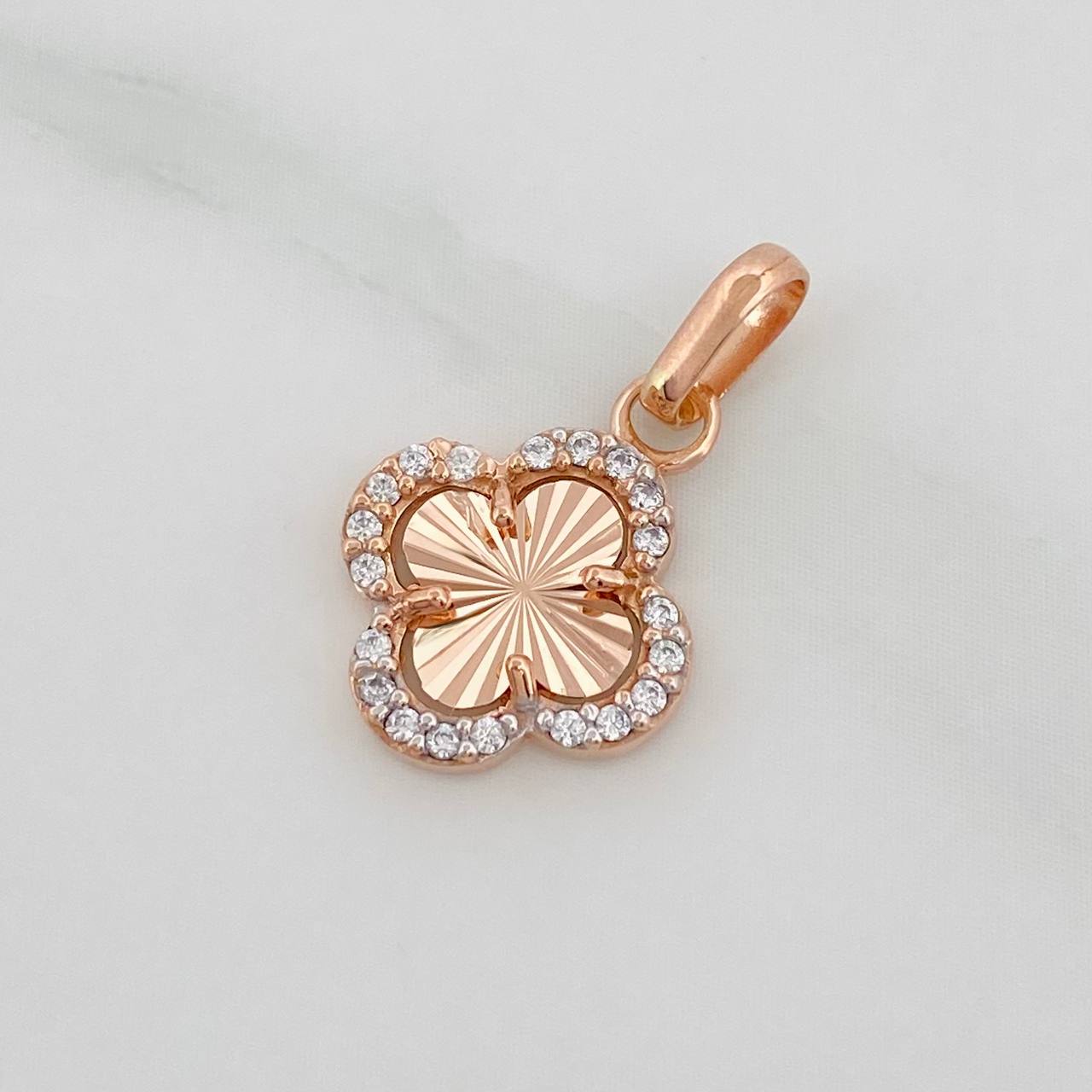 Dije Trebol 0.95g / 1.7cm Dos Oros Blanco Rosa 18K
