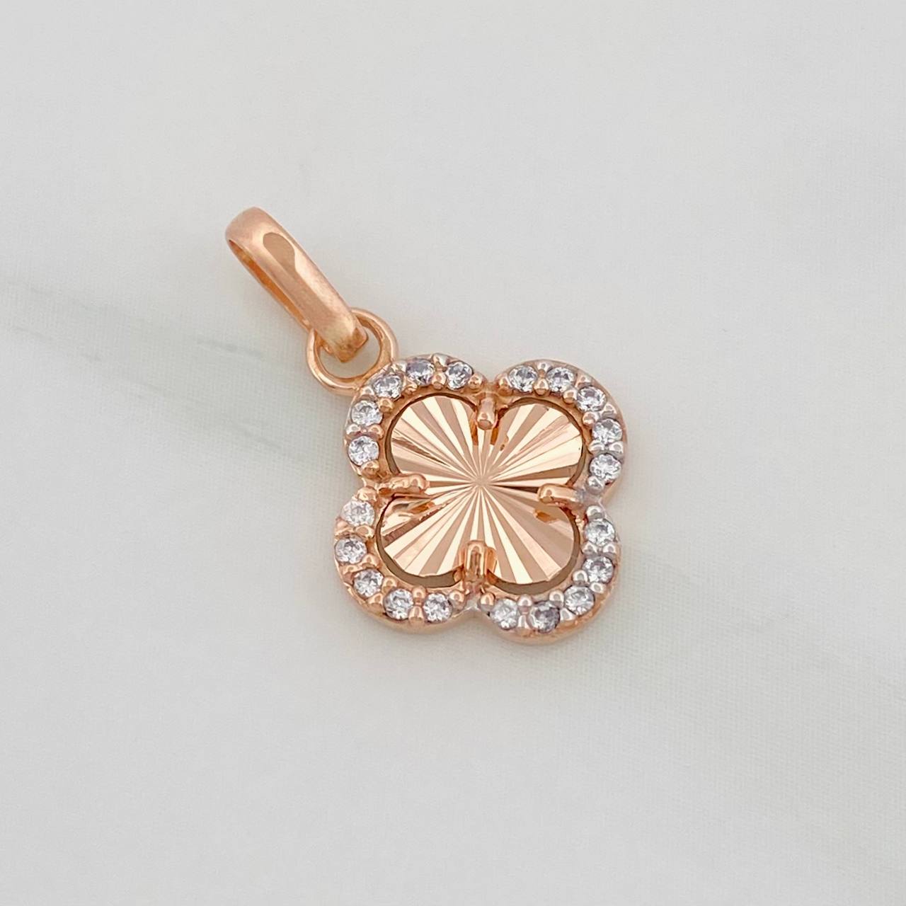 Dije Trebol 0.95g / 1.7cm Dos Oros Blanco Rosa 18K