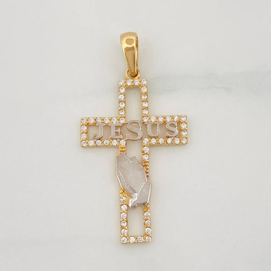 Dije Cruz Jesús 2.1g / 3.7cm Dos Oros Amarillo Blanco 18K