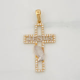 Dije Cruz Jesús 2.1g / 3.7cm Dos Oros Amarillo Blanco 18K