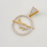 Dije Avioneta 2.6g / 3cm Dos Oros Amarillo Blanco 18K