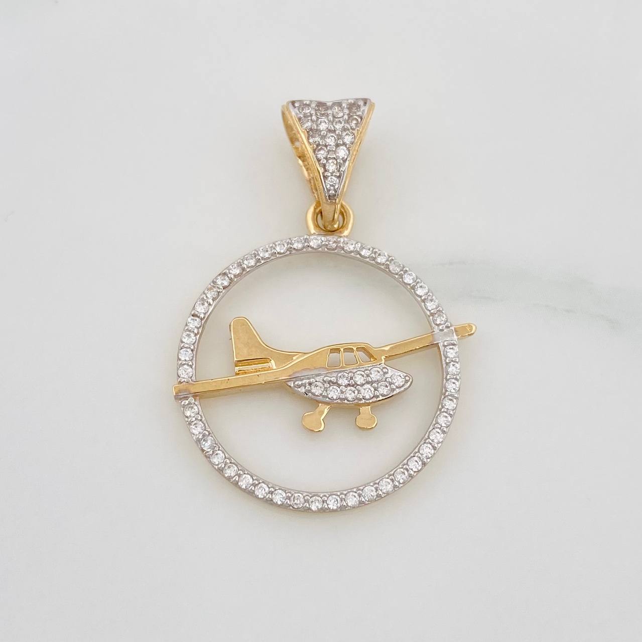 Dije Avioneta 2.6g / 3cm Dos Oros Amarillo Blanco 18K