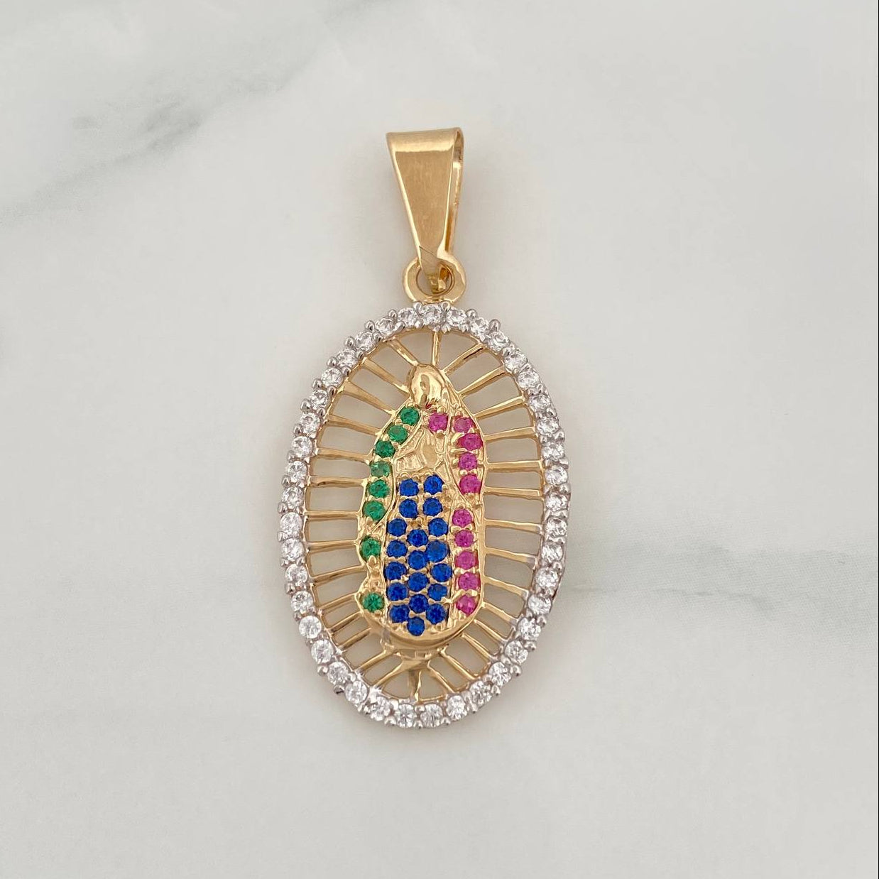 Dije Virgen de Guadalupe 2.55g / 3.6cm Dos Oros Amarillo Blanco 18K
