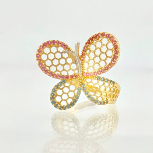 Anillo Mariposa Malla Exagonal 4.8gr / T7 / Oro Amarillo 18K