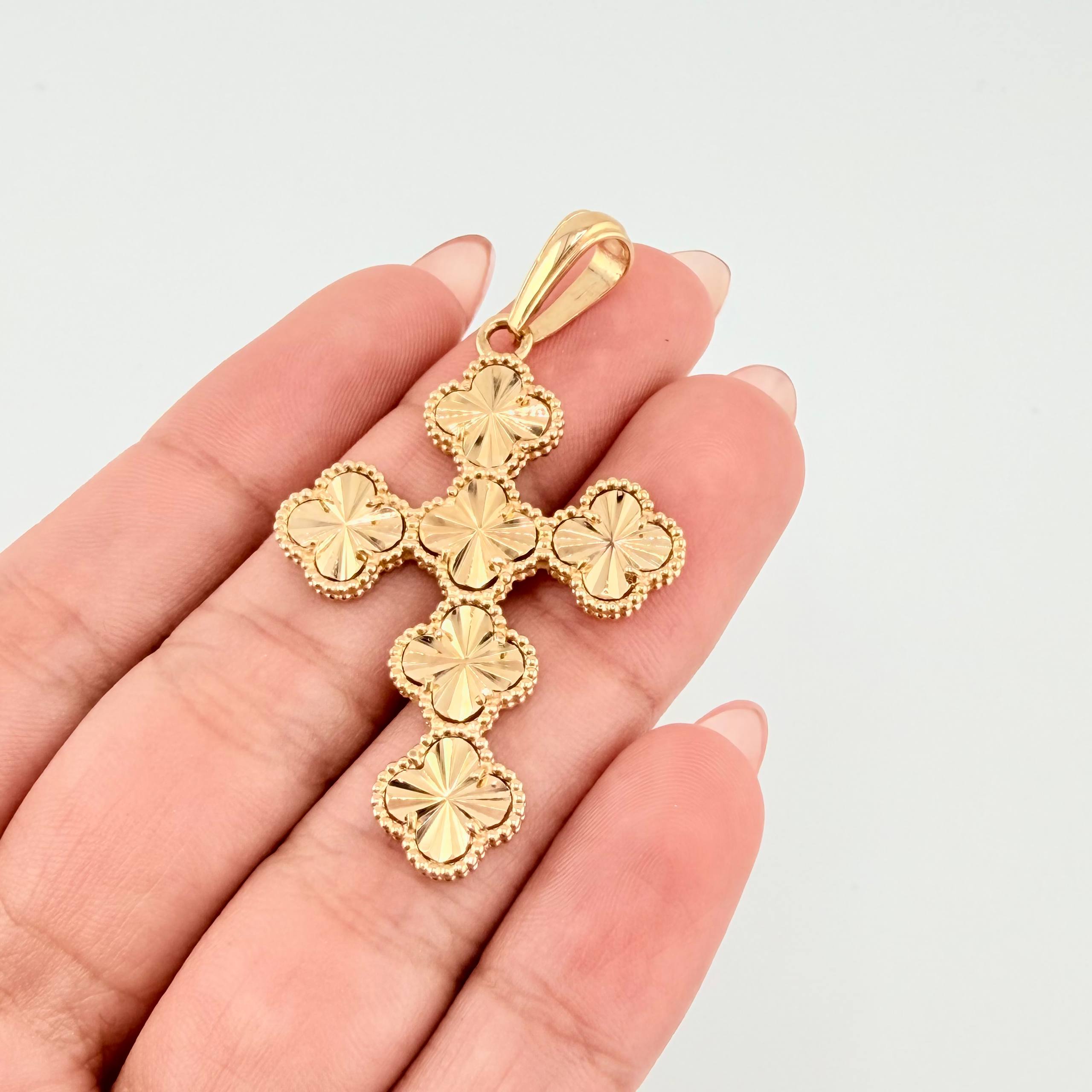 Dije Cruz Trebol 7.45gr / 6cm / Oro Amarillo Nac.Esp. 18K ©