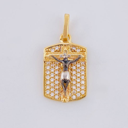 Dije Placa Cruz Cristo 2.25 g / 2.3 cm Dos Oros Amarillo Blanco 18K
