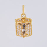 Dije Placa Cruz Cristo 2.25 g / 2.3 cm Dos Oros Amarillo Blanco 18K