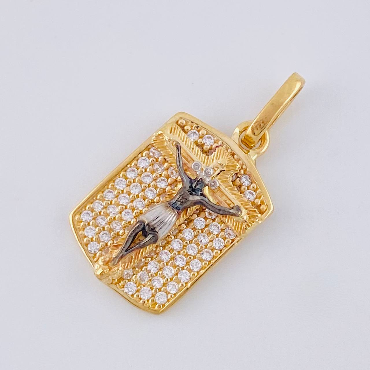 Dije Placa Cruz Cristo 2.25 g / 2.3 cm Dos Oros Amarillo Blanco 18K