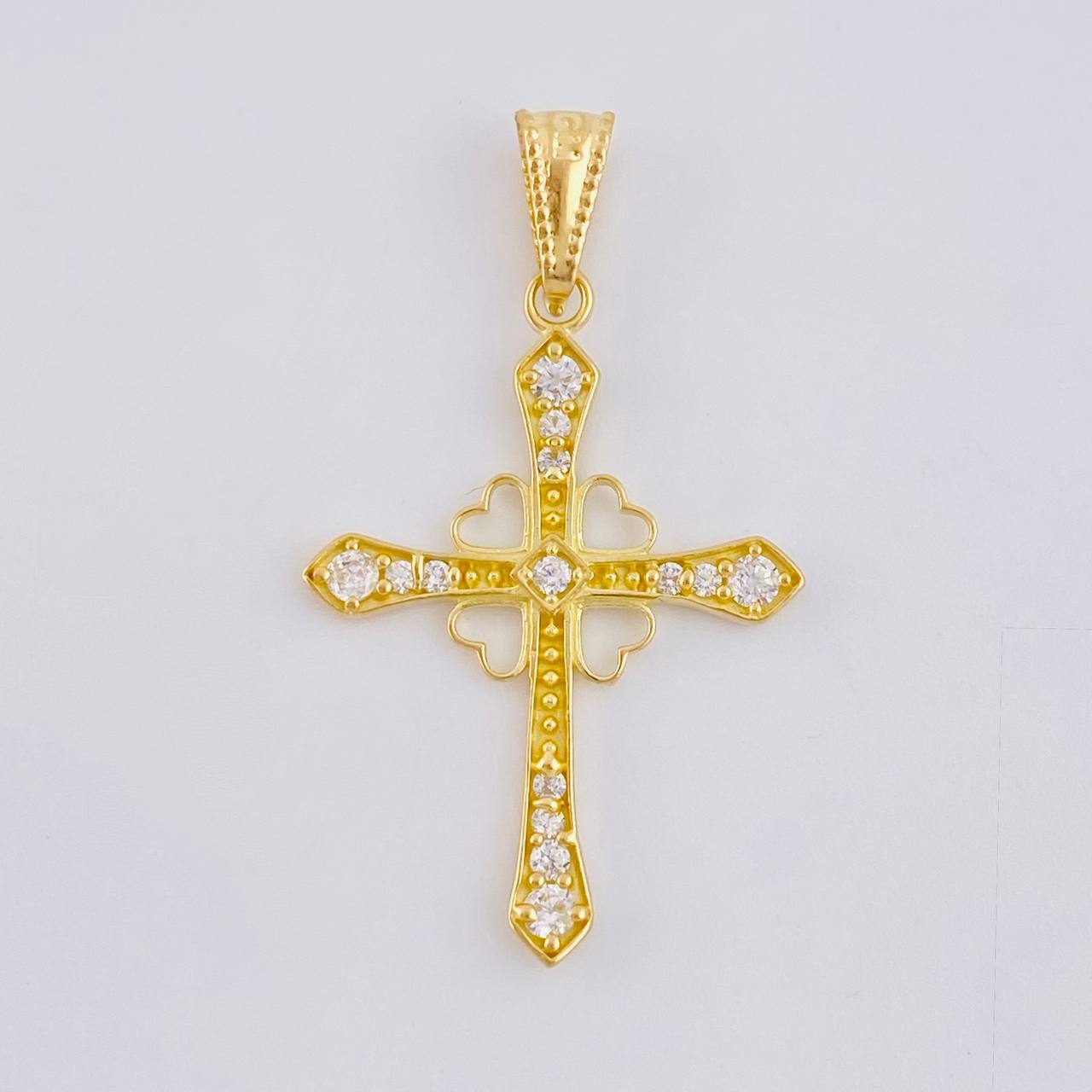 Dije Cruz Corazones 1.3 g / 3.3 cm Oro Amarillo 18K