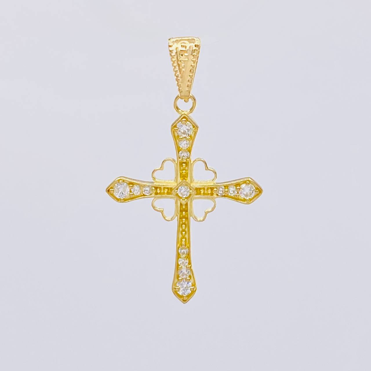 Dije Cruz Corazones 1.3 g / 3.3 cm Oro Amarillo 18K