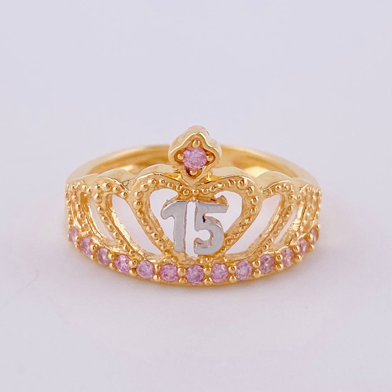 Anillo 15´S 3.5 g / T7 1/4 Dos Oros Amarillo Blanco 18K