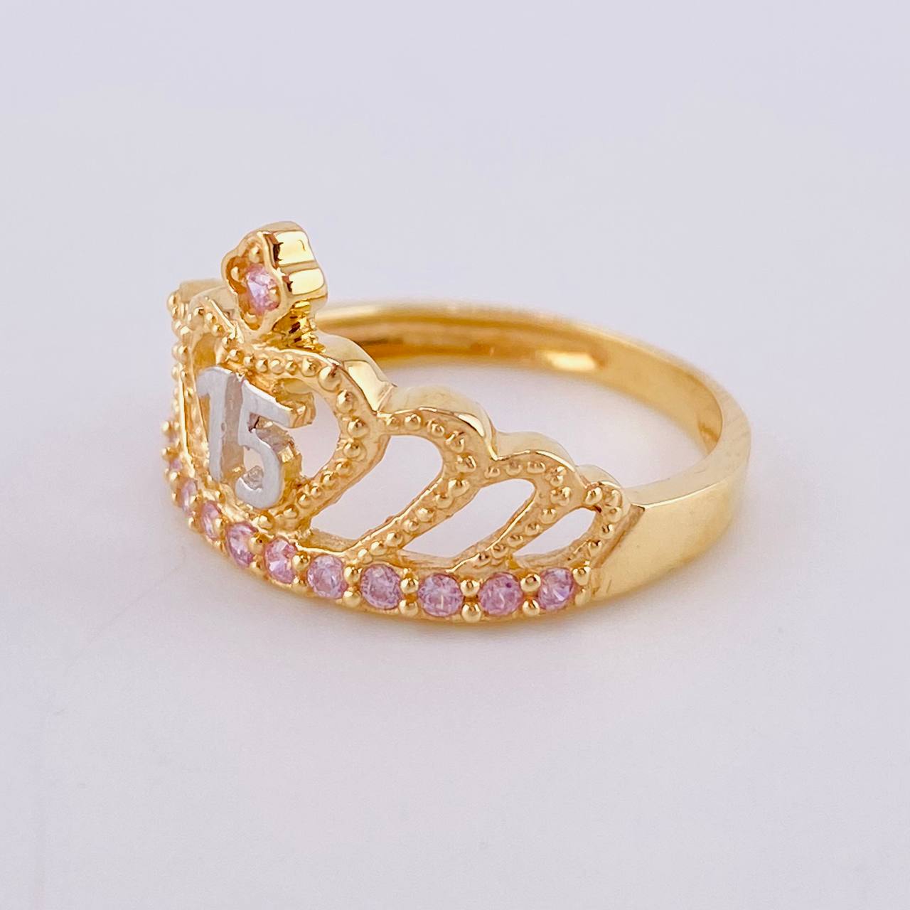 Anillo 15´S 3.5 g / T7 1/4 Dos Oros Amarillo Blanco 18K