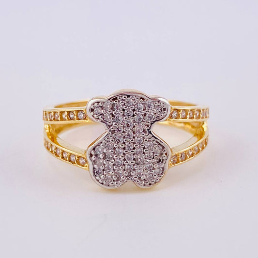 Anillo Oso Ts Doble Carril 3.6 g / T6 3/4 Dos Oros Amarillo Blanco 18K