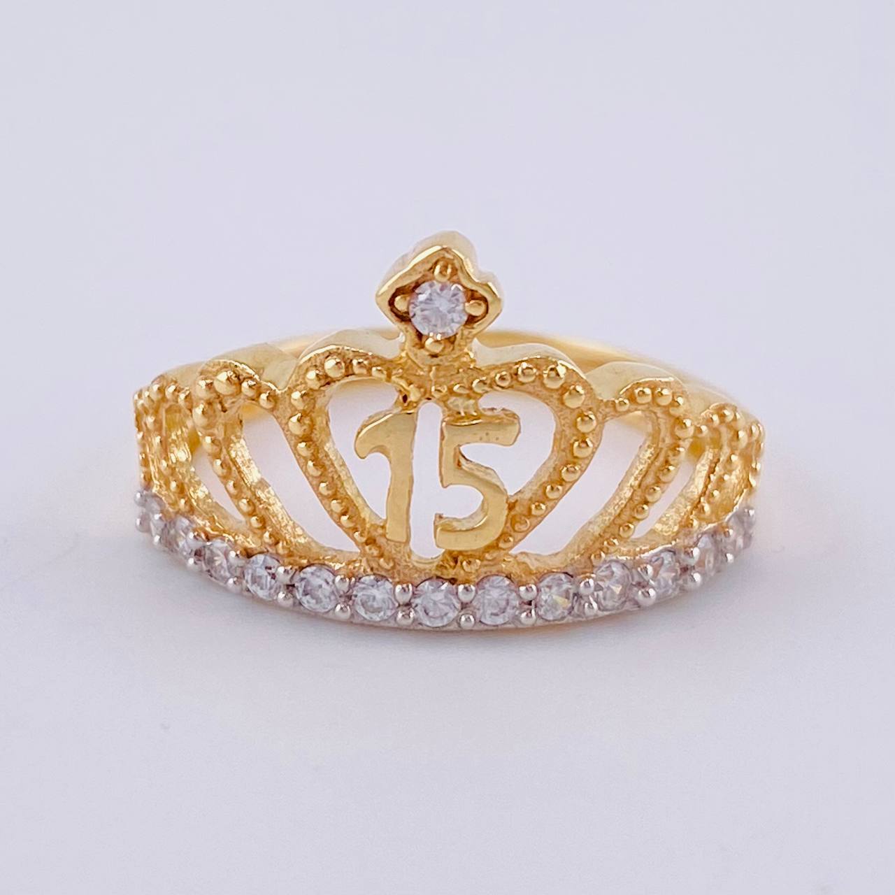 Anillo Corona Quinces 3.45 g / T7 Dos Oros Amarillo Blanco 18K