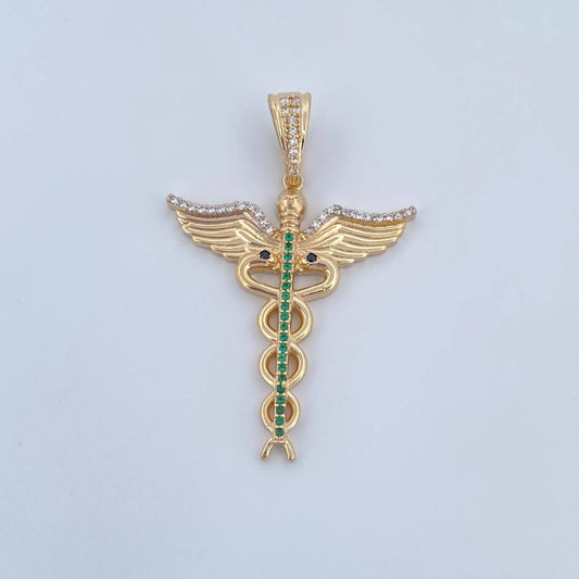 Dije Baston De Hermes 5.85gr / 4.3cm / Circones Verdes Negros Blancos Dos Oros Amarillo Blanco 18K &