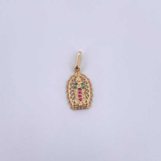 Dije Virgen Guadalupe 1.25gr / 2.3cm / Circones Fucsias Verdes Blancos Oro Amarillo 18K &