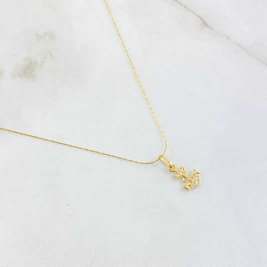 Set Cadena y Dije Aguja Trenzada + Ancla 1.35gr / 45cm / Oro Amarillo 18K (Oferta) ©