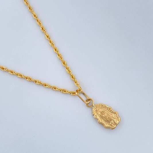 Set Cadena y Dije Lazo + Virgen Guadalupe 1.35gr / 50.3cm / Oro Amarillo 18K (Oferta) $