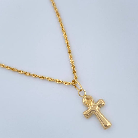Set Cadena y Dije Lazo + Cruz Anj 1.35gr / 50cm / Oro Amarillo 18K (Oferta) $