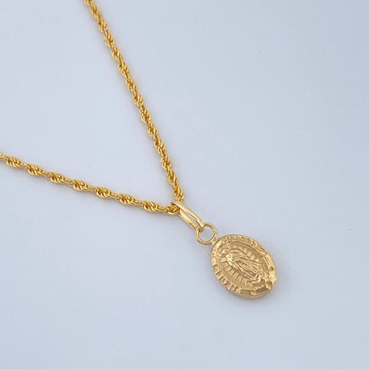 Set Cadena y Dije Lazo + Virgen Guadalupe 1.35gr / 50cm / Oro Amarillo 18K (Oferta) $