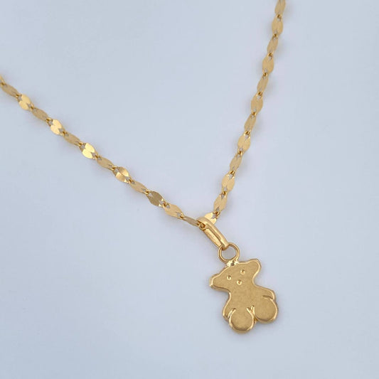 Set Cadena y Dije Flor Espejo + Oso Ts 1.4gr / 45cm / Oro Amarillo 18K (Oferta) $