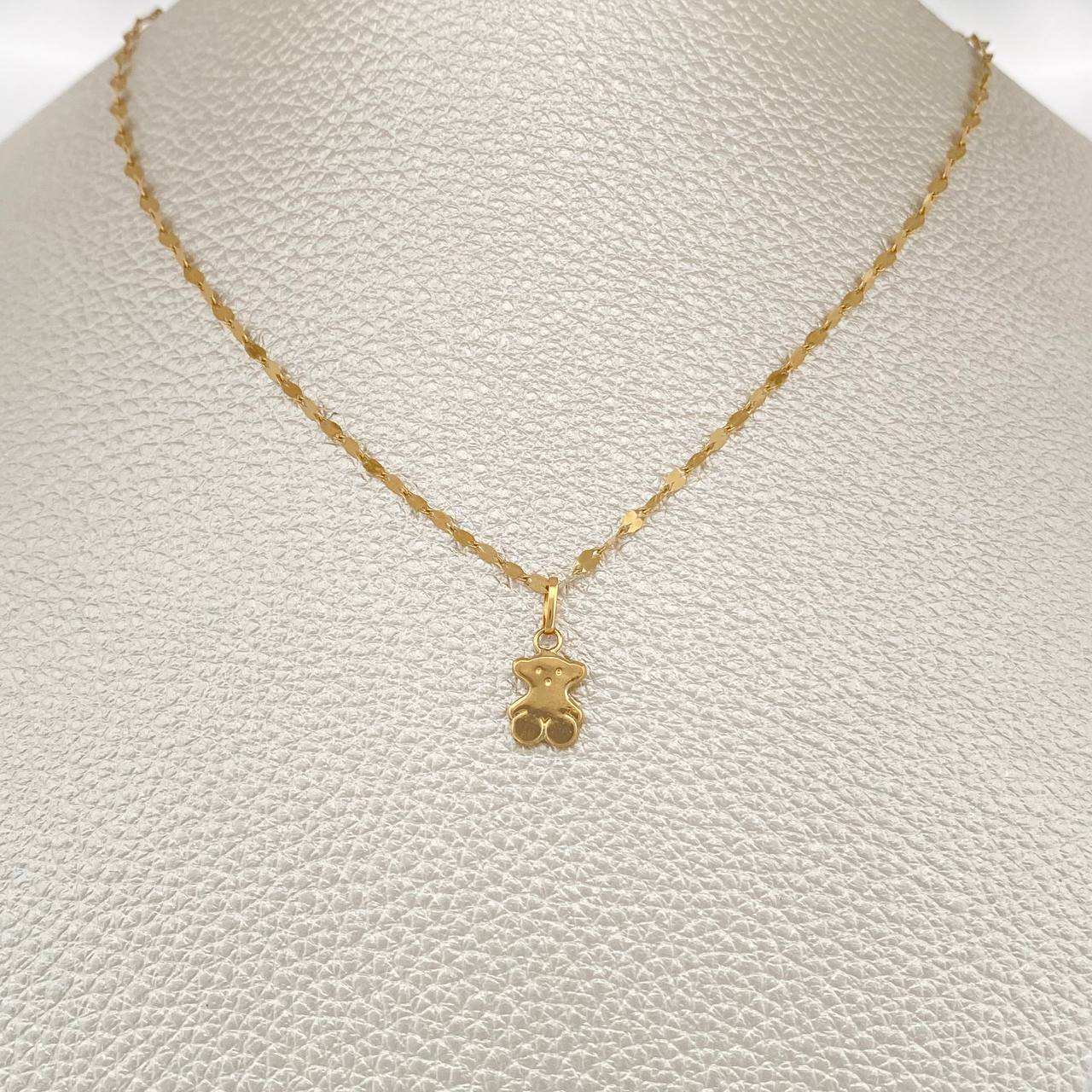 Set Cadena y Dije Flor Espejo + Oso Ts 1.4gr / 45cm / Oro Amarillo 18K (Oferta) $