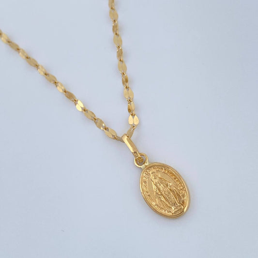 Set Cadena y Dije Flor Espejo + Virgen Milagrosa 1.55gr / 45cm / Oro Amarillo 18K (Oferta) $
