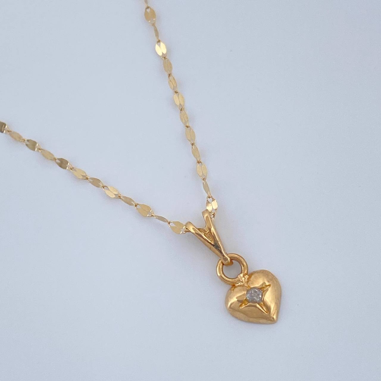 Set Cadena y Dije Flor Espejo + Corazon 0.8gr / 45cm / Oro Amarillo 18K  $
