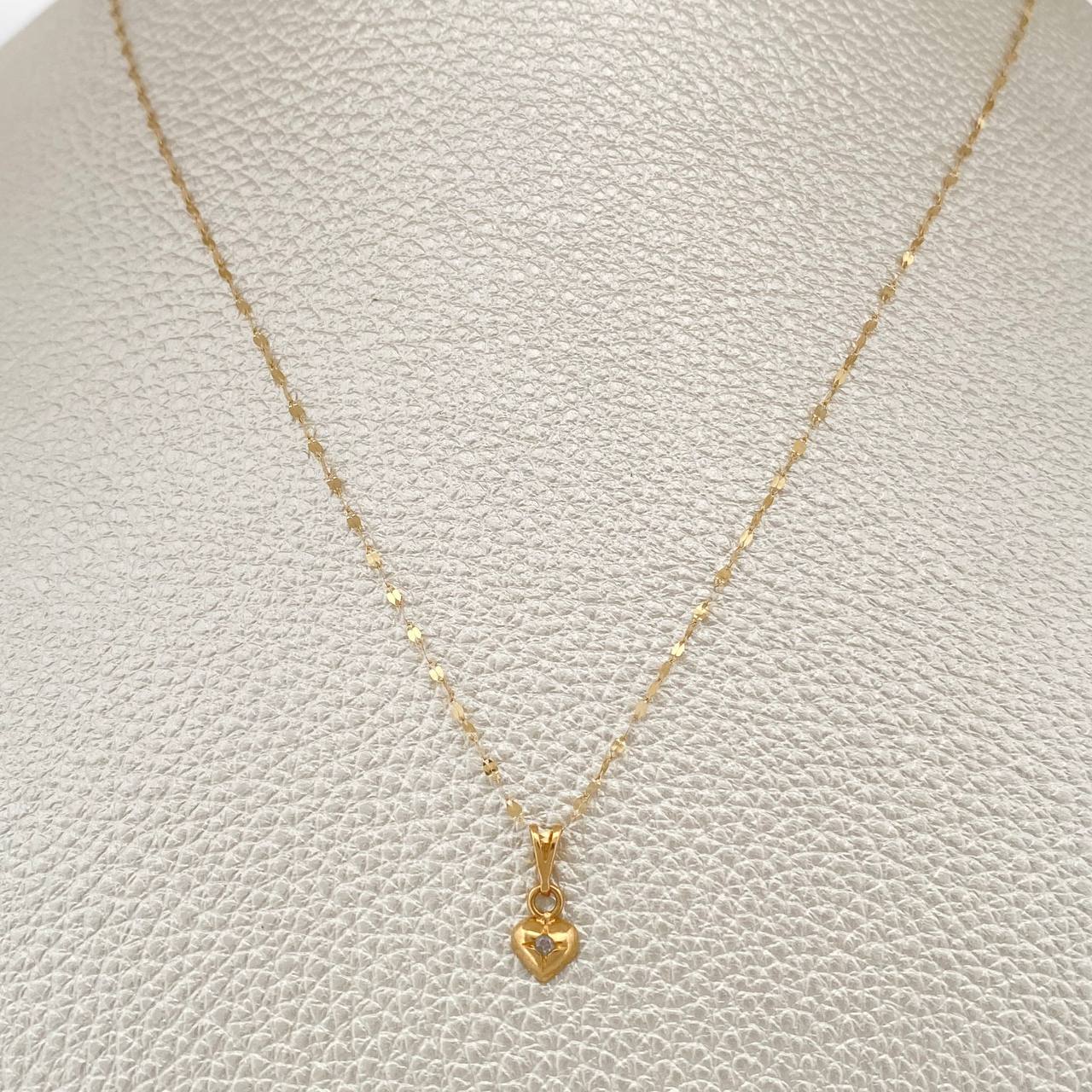 Set Cadena y Dije Flor Espejo + Corazon 0.8gr / 45cm / Oro Amarillo 18K  $