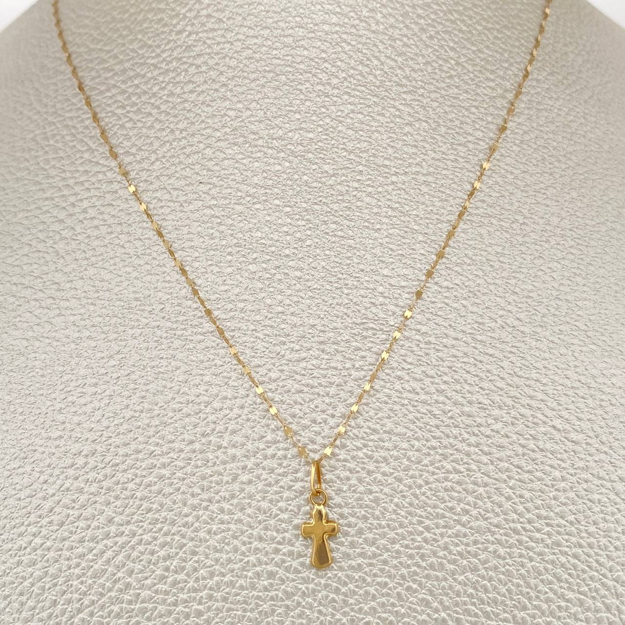Set Cadena y Dije Flor Espejo + Cruz 0.6gr / 45cm / Oro Amarillo 18K $