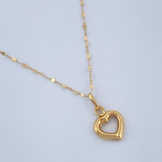Set Cadena y Dije Flor Espejo + Silueta Corazon 0.75gr / 45cm / Oro Amarillo 18K $