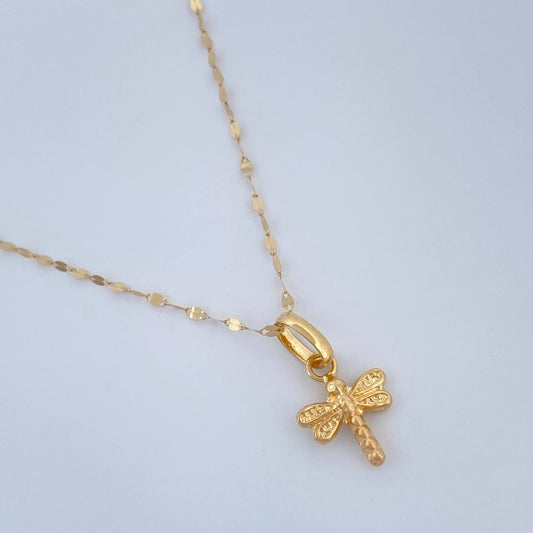 Set Cadena y Dije Flor Espejo + Libelula 0.7gr / 45cm / Oro Amarillo 18K (Oferta) $
