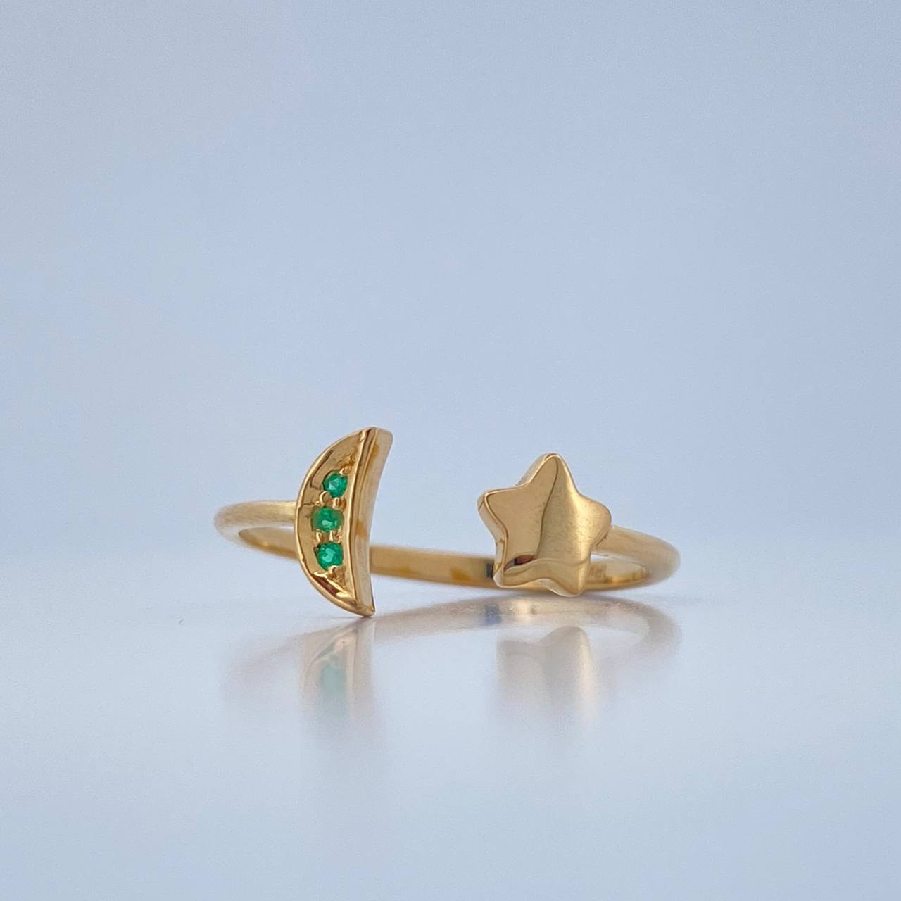Anillo Abrazo Estrella Luna Esmeralda 1.65gr / T6 1/4 / Oro Amarillo 18K &